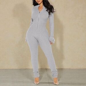 Women's Heather Grey Sweater Jumpsuit Size Large